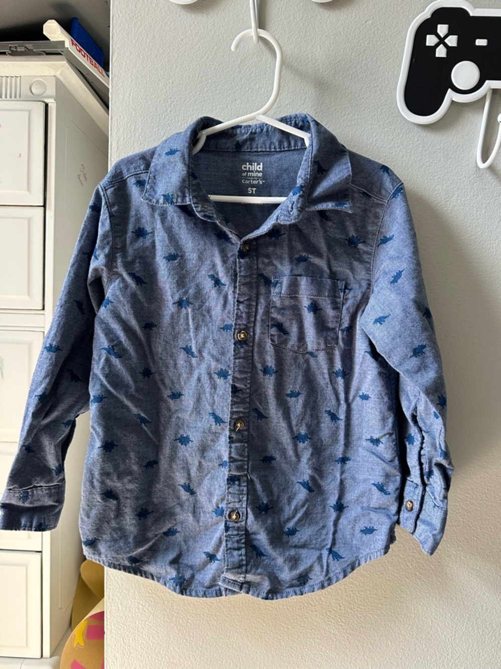 Carter's Light Blue Chambray Shirt with Navy Shark Print